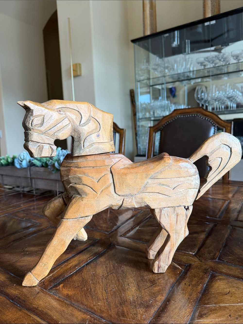 Handcrafted Wooden Horse Sculpture - Brown